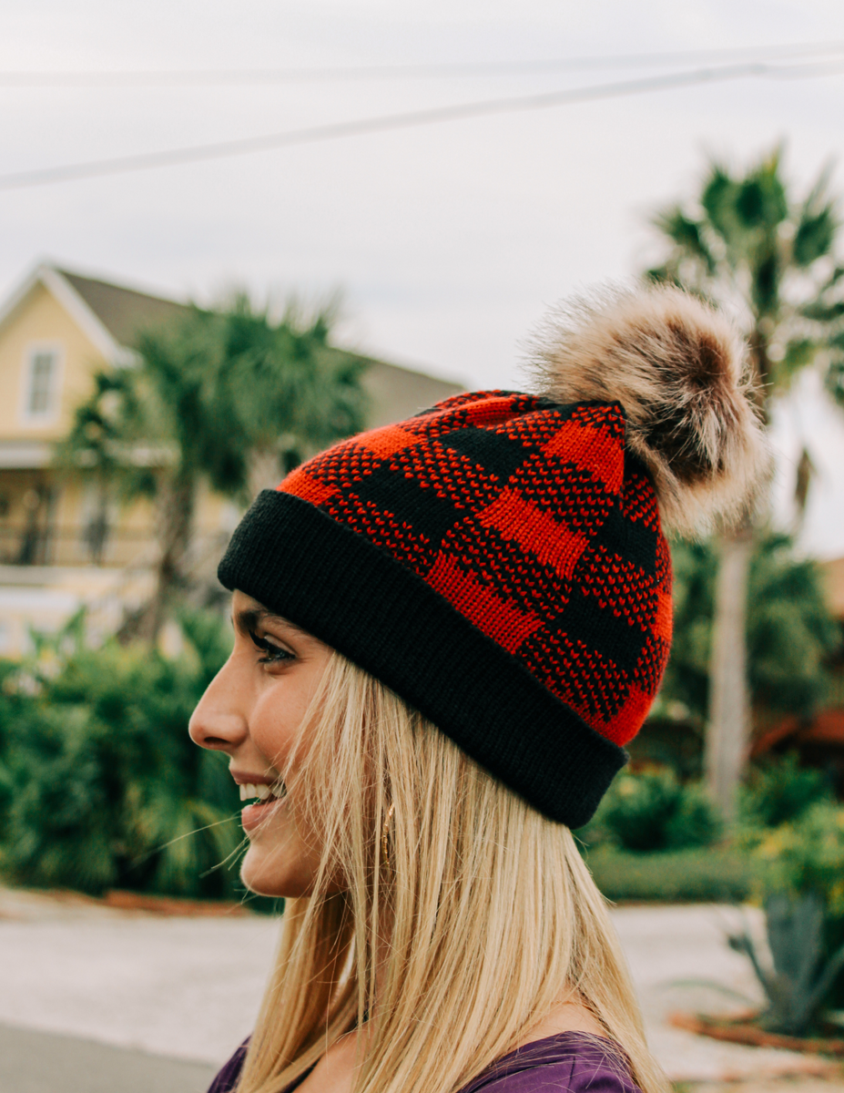Knit Beanie Hat with Faux Fur Pom-Poms – Sportin It Boutique