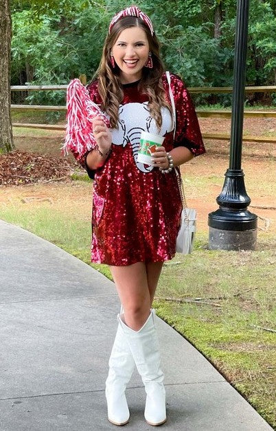 sequin alabama dress School Spirit Sequin Embroidered Mini Dress in Alabama Curves
