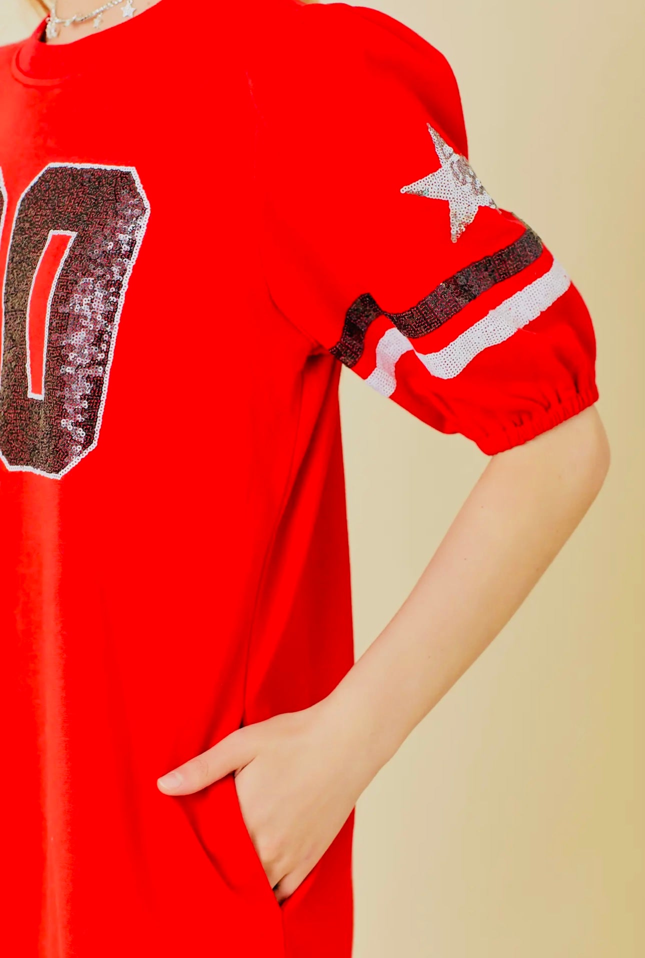 red sequin game day dress Short Sleeve Game Day Red Sequin Dress