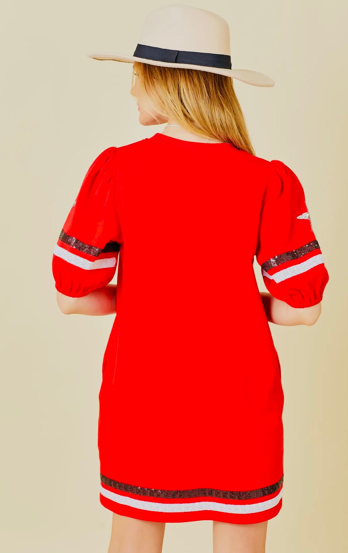 red sequin game day dress Game Day Jersey Sequin Dress Red Dress | Size: Large