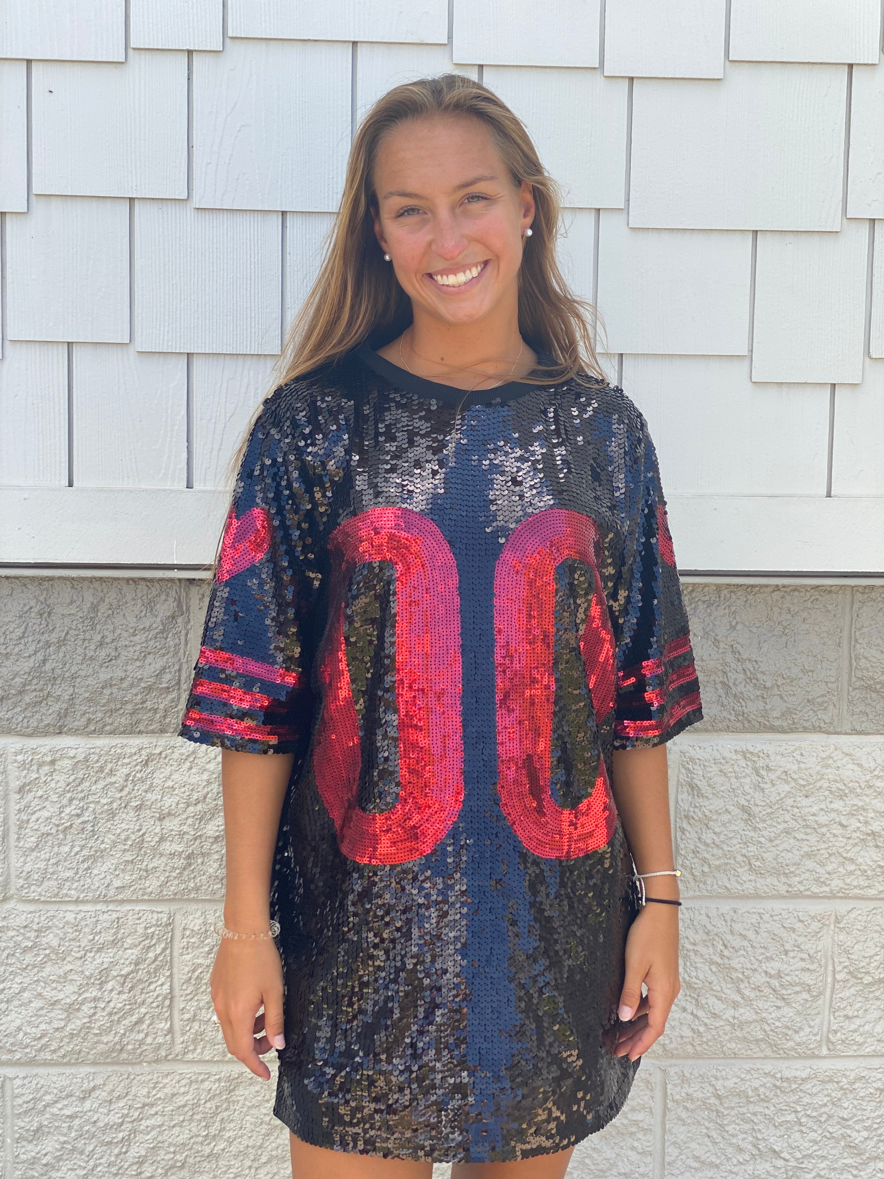 Black sequin top jersey dress