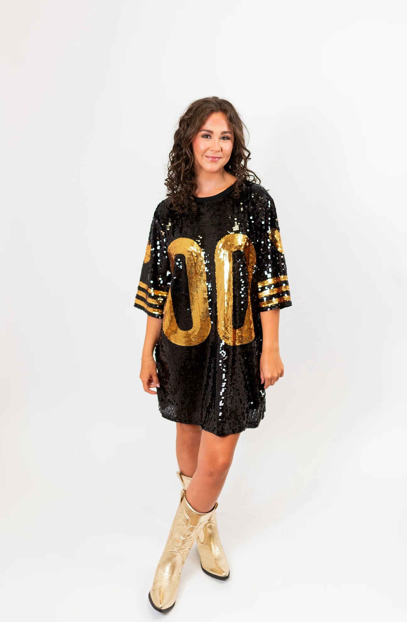 Black and deals gold jersey dress