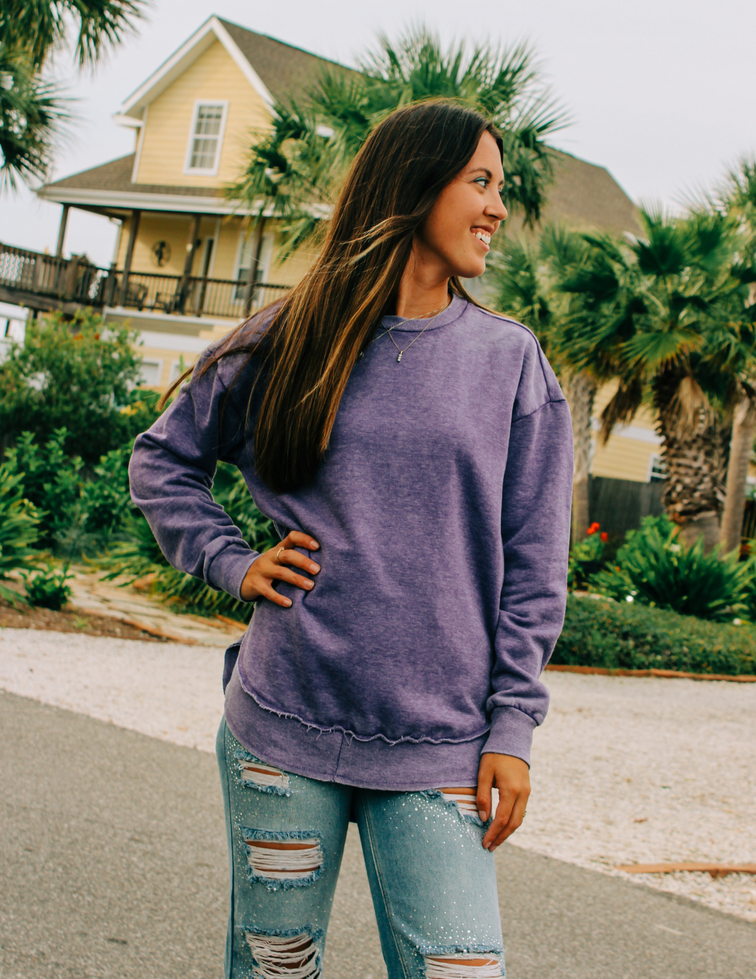 Purple crew 2025 neck sweatshirt