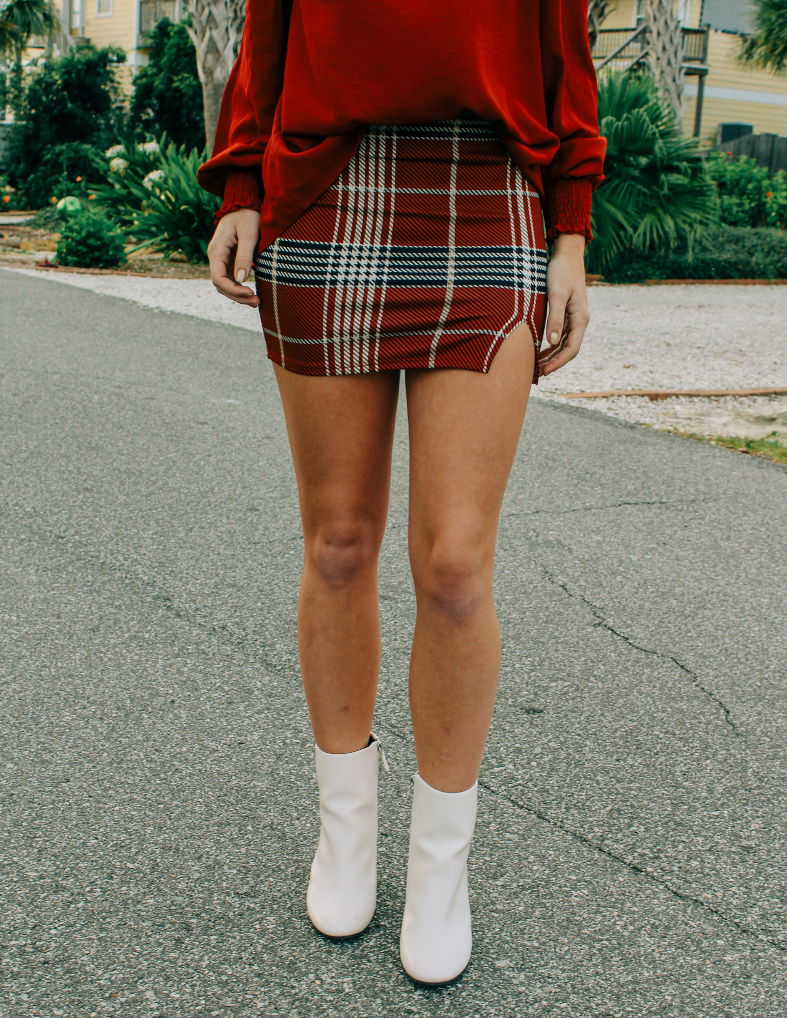 Plaid skirt red and white best sale